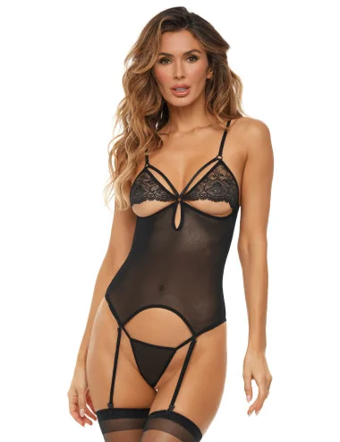 Guépière porte jarretelles noire et string - REN51016-BLK René Rofé 