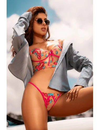 Ensemble 2 pièces brodé rose et bleu, bustier et string - MAL8926SEGA Mapalé 