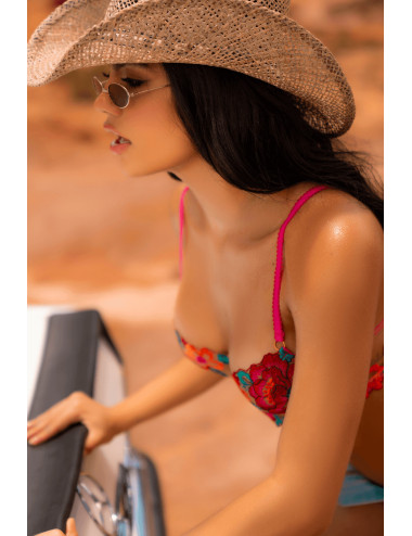 Ensemble 2 pièces résille brodée rose et bleue, soutien gorge et string - MAL8927SEGA Mapalé 