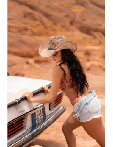 Ensemble 2 pièces résille brodée rose et bleue, soutien gorge et string - MAL8927SEGA Mapalé 