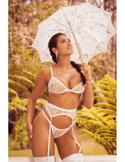 Ensemble 3 pièces en dentelle blanche avec perles - MAL8931WHT Mapalé 