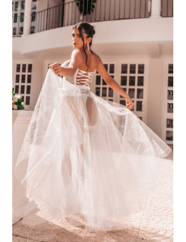 Ensemble 4 pièces blanc, bustier, string et 2 jarretières - MAL8933WHT Mapalé 