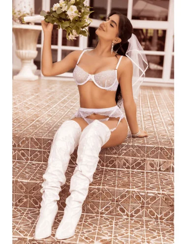 Ensemble 3 pièces en dentelle à cils blanche - MAL8935WHT Mapalé 