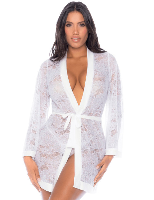 Peignoir en dentelle blanche - MAL7611WHT Mapalé 