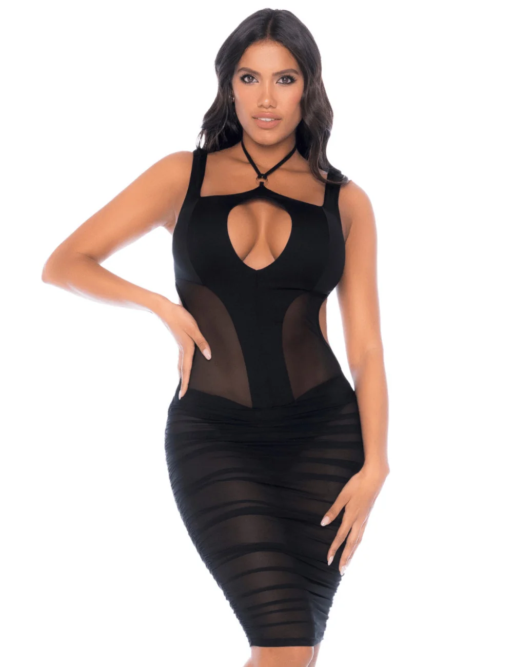 Robe noire semi transparente dos nu - MAL40014BLK Mapalé 