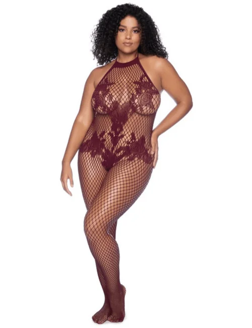 Combinaison grande taille en résille couleur cerise - MAL1116XCHRY Mapalé