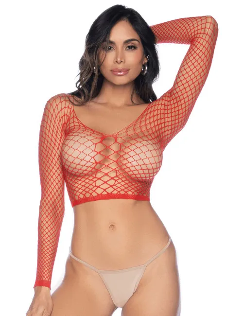 2 en 1 Top ou pantalon en résille rouge - MAL1120RED Mapalé