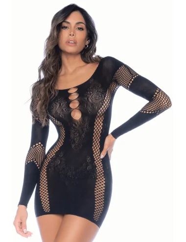Robe manches longues en résille noire - MAL1117BLK Mapalé 