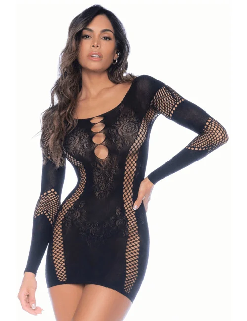 Robe manches longues en résille noire - MAL1117BLK Mapalé 