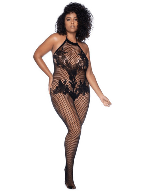Combinaison grande taille en résille noire - MAL1116XBLK Mapalé 