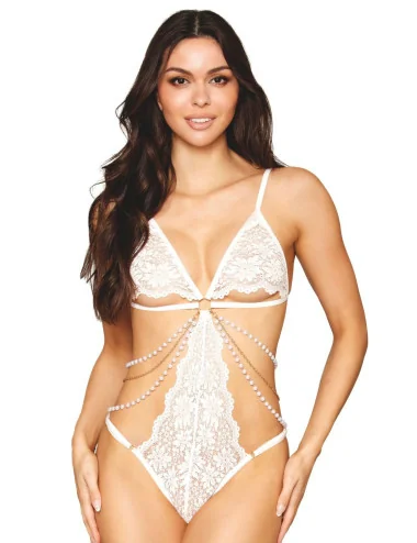 Body blanc avec perles et chainettes - DG13310WHT Dreamgirl 
