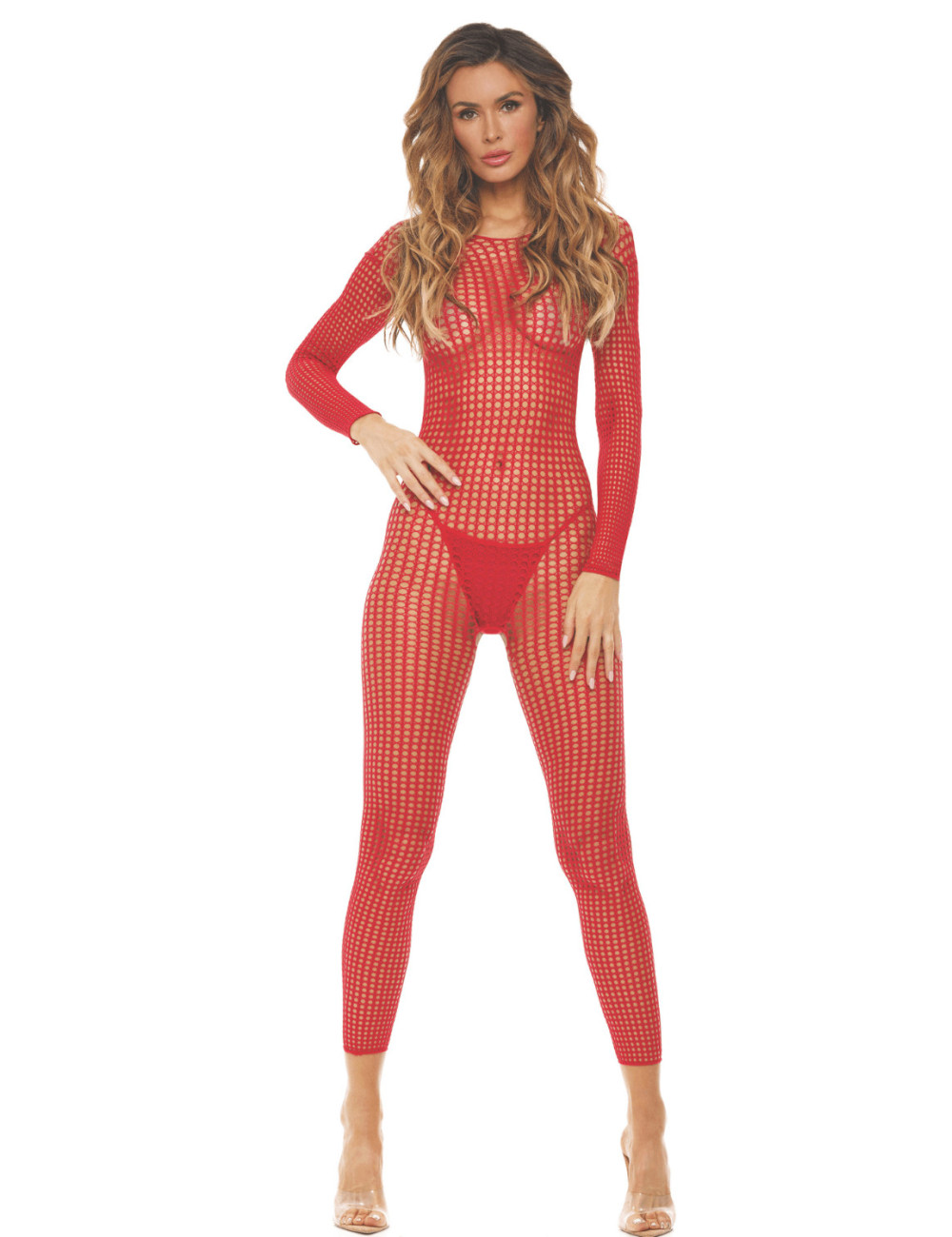 Bodystocking rouge ouvert à l'entrejambe - REN7108-RED René Rofé 
