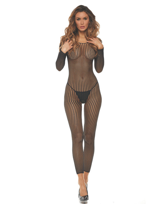 Bodystocking noir ouvert à l'entrejambe - REN7108-BLK René Rofé 