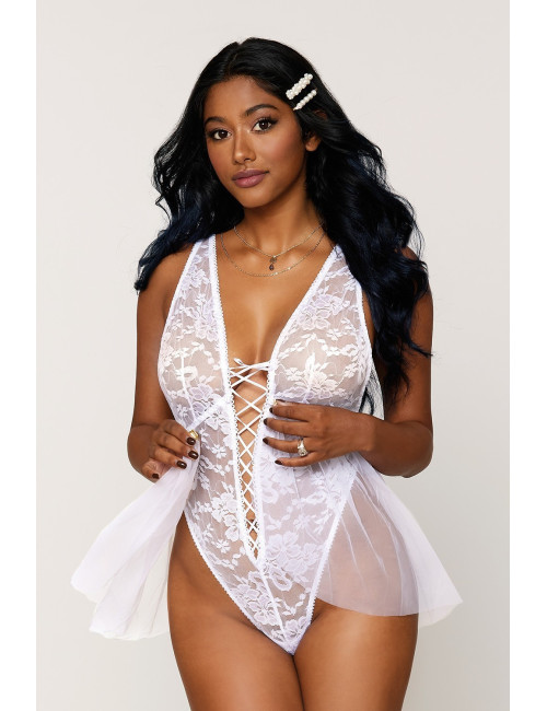 Body dentelle blanc avec tulle amovible Dreamgirl 