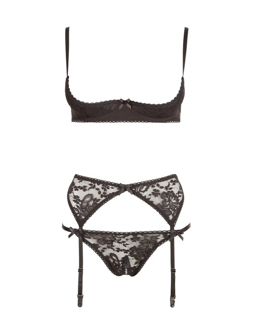 Ensemble sexy trois pièces en dentelle noire COTTELLI & DIVERS 