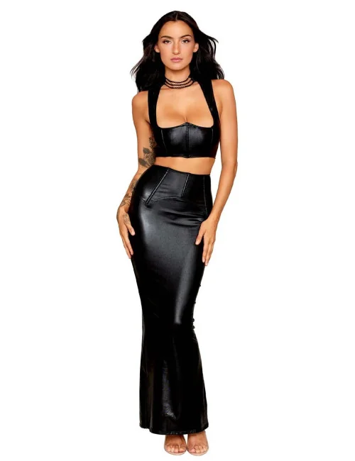 Ensemble Soutien-gorge et jupe longue noir en simili cuir - Bela Dreamgirl