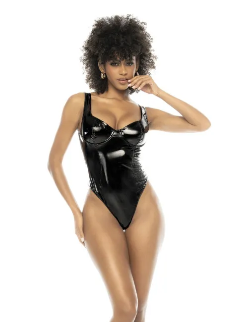 Bodystring Romee en vinyle et tulle, avec armatures, zip fonctionnel dans le dos Mapalé