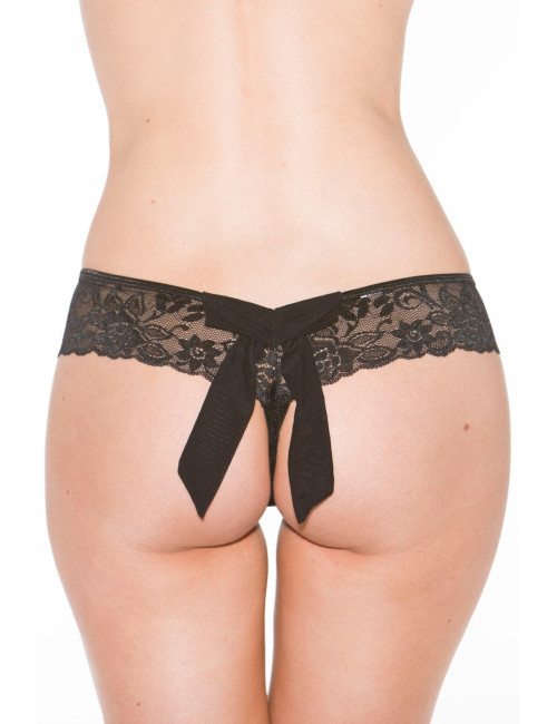 Tanga string noir en dentelle avec noeud arrière - SOH31035BLK Shirley Of Hollywood 