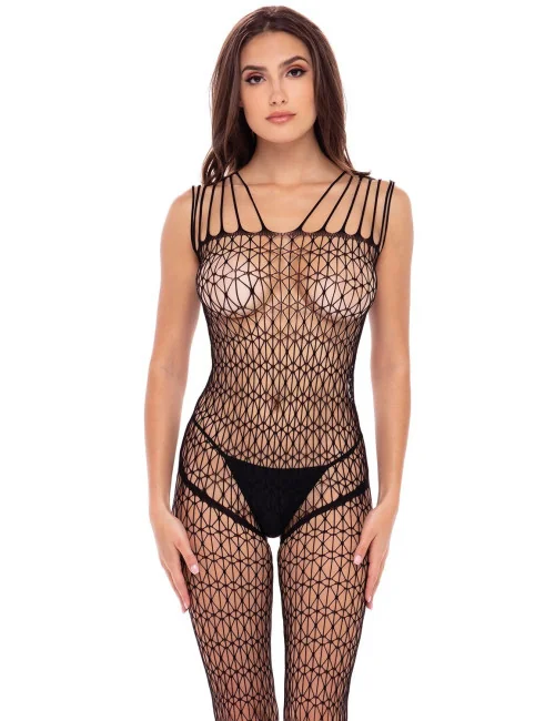 Bodystocking large maille ouvert à l'entrejambe - REN7095-BLK René Rofé